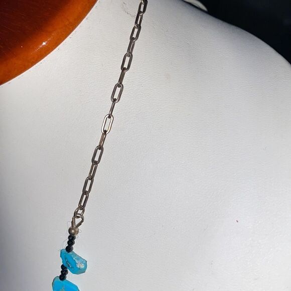 Mini Turquoise Slab & Black Faceted Mini Bead Spacers Necklace - Picture 5 of 7